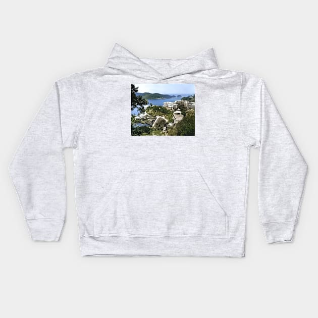 Colorized Vintage Landscape Photo of Acapulco Mexico Kids Hoodie by In Memory of Jerry Frank